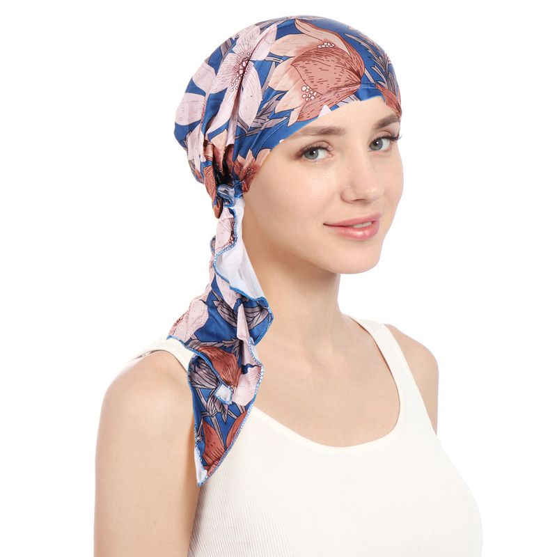new curved floral cloth two tail printed turban hat Muslim simple chemotherapy hat women's hat_voghion.com