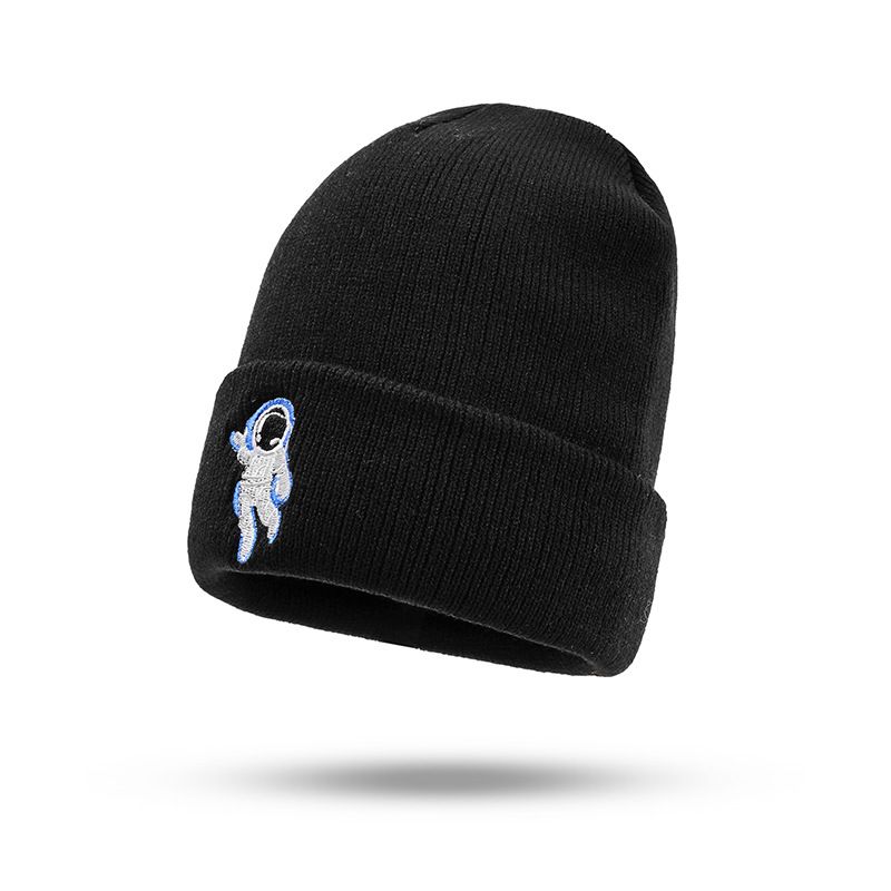 Novos chapéus de malha à prova de frio bordados de astronauta para homens e mulheres, chapéus térmicos de outono e inverno para mulheres astronautas_voghion.com