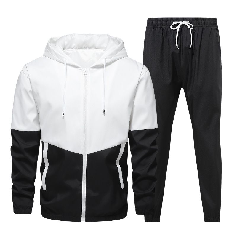 Men's Tracksuit 2 Pieces Sports Set Jogging and Hoodies Long Sleeve Coat Casual Zip Up Patchwork Clothing_voghion.com
