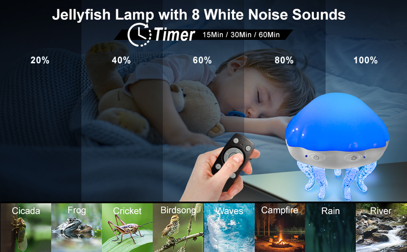Jellyfish Projection Lamp - Dual Function- Projector And Night Light, USB Powered, Remote Control & Timer, Bluetooth Speaker - With White Noise_voghion.com