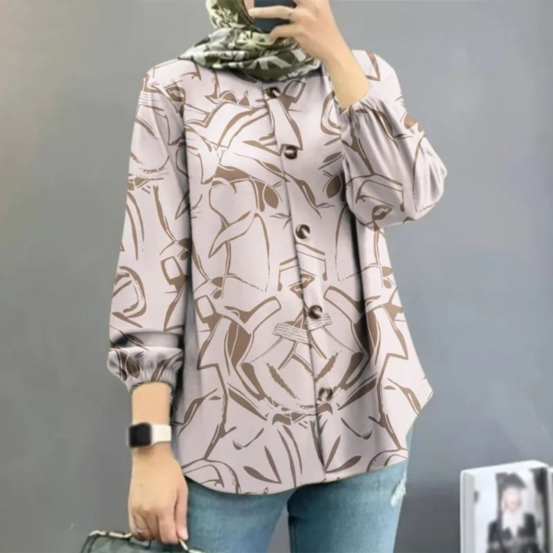 Women's Tops Women's Muslim Floral Shirt Robe Fashion Puff Sleeve Blouse New Arrival_voghion.com