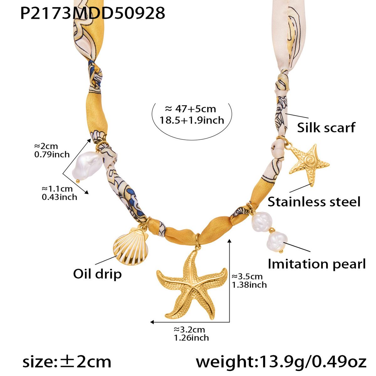 Sugar Cube INS Ocean Style Shell Starfish Inlaid Zircon Necklace Multi Accessories Stainless Steel Pendant Ribbon Fabric Necklace_voghion.com