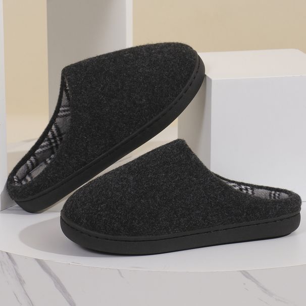 Hjemme ulltøfler vintervarme innendørs ullrutede bomullstøfler med tykk, sklisikker, myk såle i bomullsmotstand_voghion.com