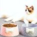 Pet Macaron Novo Estilo Arco Diamante Padrão Tigela de Gato Aprofundamento Conjunto de Comida para Cachorro à Prova de Vazamento_voghion.com