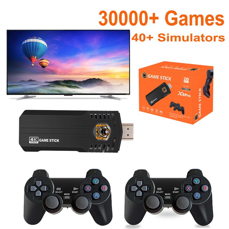 Stick 4K X8 Pro Retro Handheld 30000+ Emuelec 4.5 Wireless Gamepad TV Spielkonsole Eingebaute Videospiele