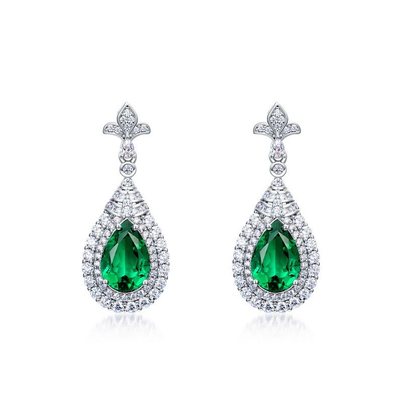 S925 Silber Zucht Smaragd Ohrringe Für Frauen Voll Intarsien Mit Edelsteinen Retro Edlen Stil_voghion.com