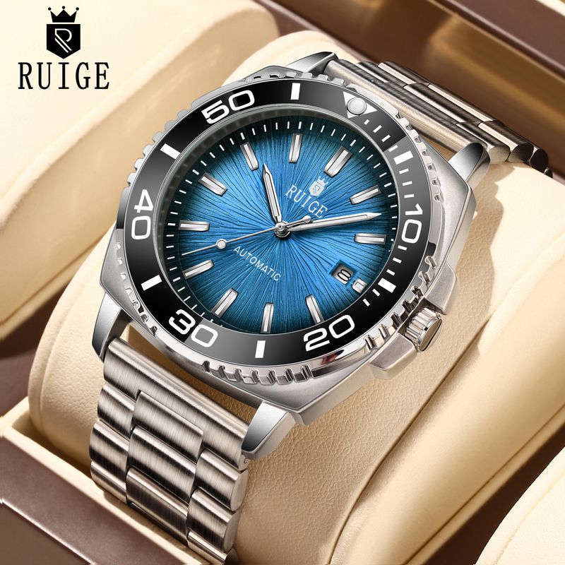 Orologio meccanico completamente automatico da uomo RUIGE con calendario di alta qualità, in acciaio inossidabile, alla moda, con luce notturna, impermeabile_voghion.com