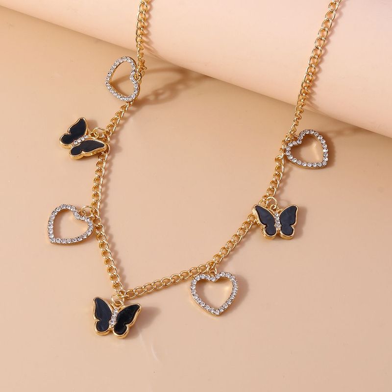 Collier papillon en diamant à pointe, tendance, léger, luxueux, polyvalent, créatif, exquis, chaîne de clavicule, cœur pêche_voghion.com