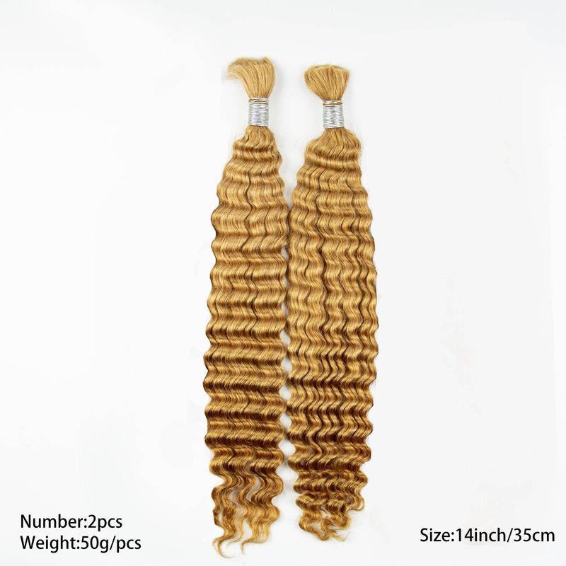 2 pièces cheveux humains cheveux printemps 100% cheveux humains brun doré 50 g/pièces boucles profondes permanentes boucles 27 #_voghion.com