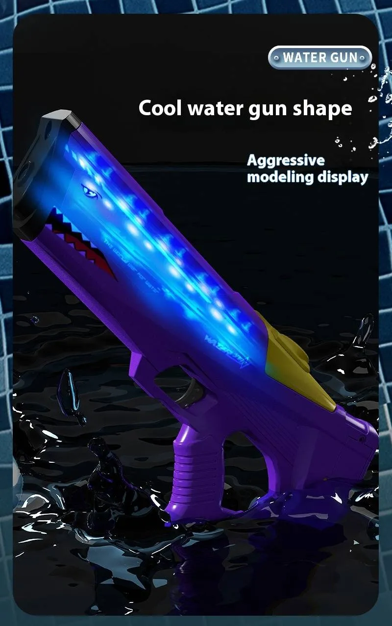 Pistolet à eau électrique automatique avec lumières LED - Pistolet à jet continu haute capacité pour jeux de plage et d'extérieur (jouet aquatique pour garçons)_voghion.com
