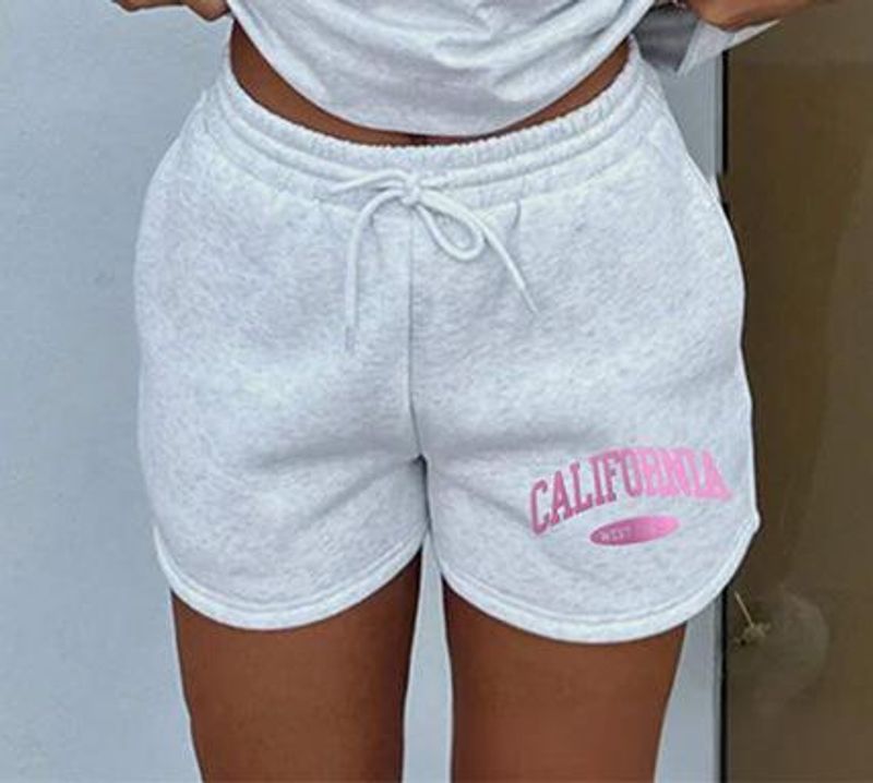 Women's Clothing Light Gray Short Sleeved T Shirt Sports Shorts Two Piece Casual Sports Suit_voghion.com