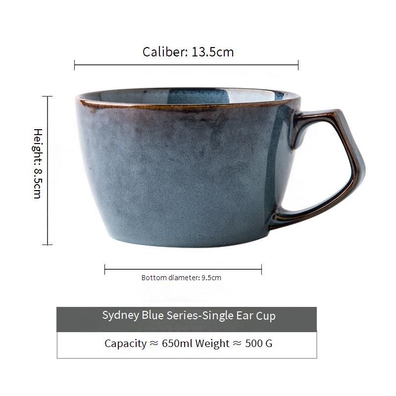 Sydney Blue Large-capacity Cup Household Large Ceramic Oat Cup Retro Kiln-glazed Breakfast Bowl Mug_voghion.com
