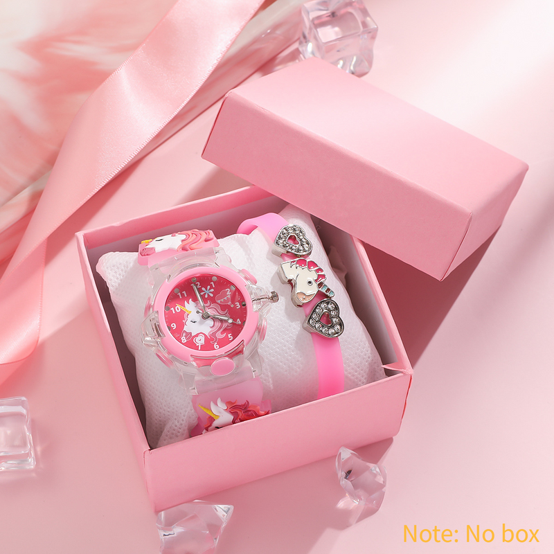 Children's Watches 3D Cartoon Pony Silicone Children's Watch With Love Bracelet Set 2pcs/set_voghion.com