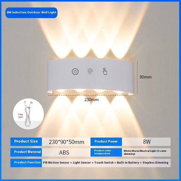 Lampada da parete con sensore di movimento – Installazione senza fori, per interni/esterni, LED bianco caldo, a batteria, per corridoio, scale, bagno, balcone_voghion.com