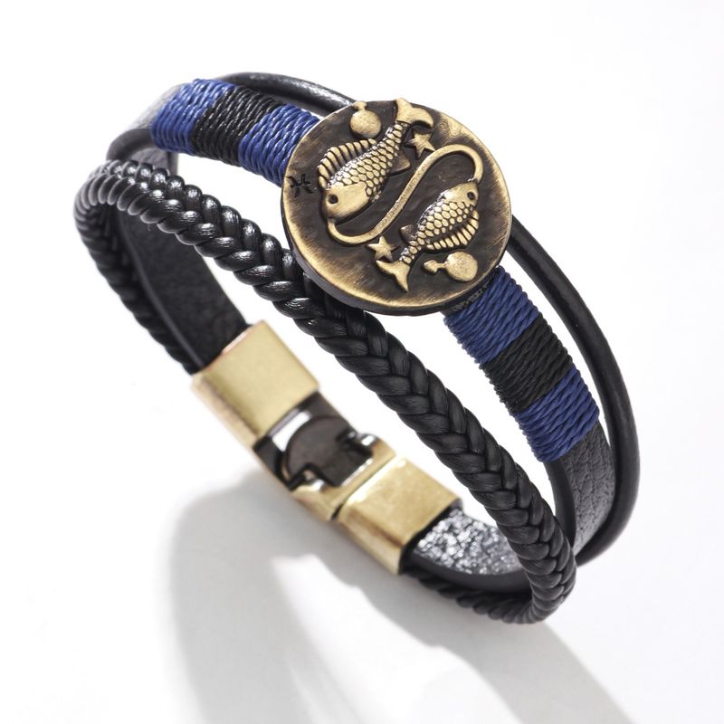 Dodici costellazioni Handover Moda Stile Punk Bracciale Rivetto Corda di pelle Gioielli_voghion.com