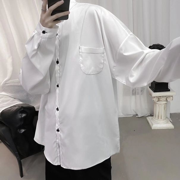 Camicia casual da uomo a maniche lunghe tinta unita - Vestibilità ampia, alla moda autunnale, per giovani e capispalla alla moda_voghion.com