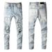 2023 Stretchjeans für Herren, trendiger Sommer, dünner Stil, Lochstickerei, Slim Fit, helle Farbe, vielseitige lange Hose_voghion.com