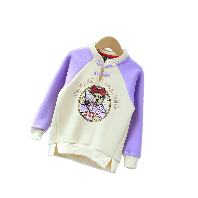 Pulover violet cu căptușeală pentru copii, iarnă, cu ursuleț de desene animate, guler chinezesc, jachetă frumos imprimată_voghion.com