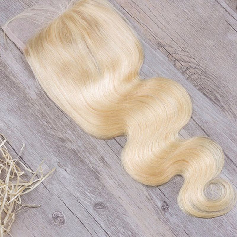 Capelli umani con chiusura in pizzo biondo chiaro Trasparente 4*4 Chiusura superiore in pizzo svizzero Densità del 150% Linea sottile naturale_voghion.com