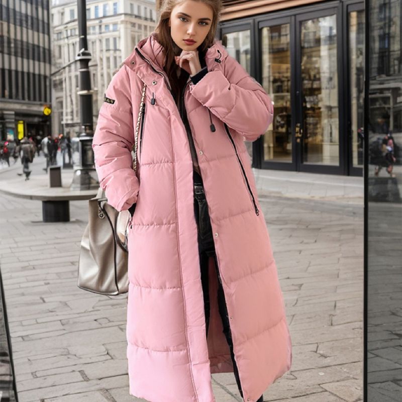 Damenbekleidung Daunen-Baumwoll-gefütterter Mantel Overknee-Mantel für Damen Winter-Kapuzen-verdickter mittellanger Brotmantel Baumwollgefütterte Jacke Trendy_voghion.com