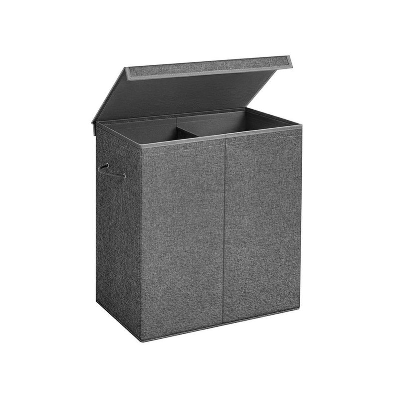Wäschekorb, 2 Fächer, Leinenstoff, mit Trennwand für Kleidung, magnetischem Deckel, Tragegriffen und herausnehmbarer Innentasche, faltbar_voghion.com