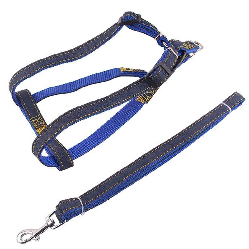 Chest Strap Thickened Strong Denim Pet Dog Leash Set_voghion.com