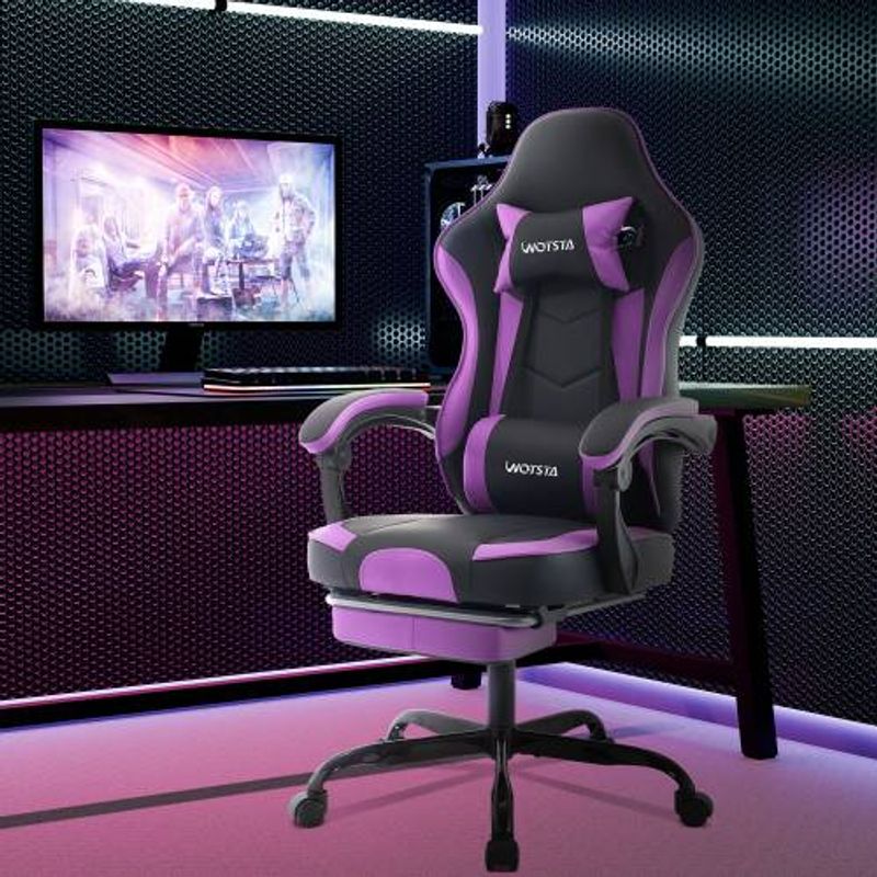 Gaming Chair Computerstuhl Ergonomischer Gaming Stuhl Mit Fußstütze Bürostuhl Ergonomischer Computerstuhl Mit Lendenwirbelstütze SchwarzViolett_voghion.com