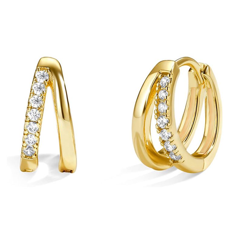 Gioielli da donna in argento 925, orecchini doppi con clip in zircone, orecchini simmetrici di tipo A_voghion.com