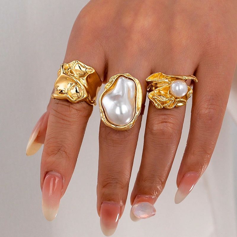 Baroque Style Floral Open Ring Set With Irregular Pearls – Vintage Inspired Elegant Jewelry For Women_voghion.com