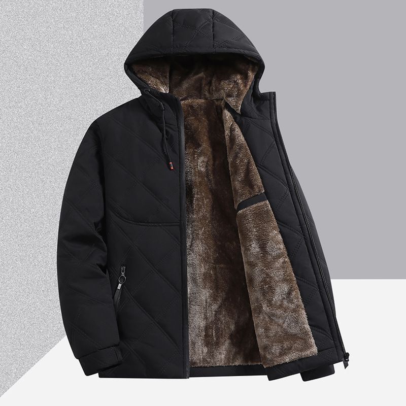 ​​Übergroße Kapuzenjacke mit Fleecefutter für Herren – Winter-Streetwear – Lockere Passform – Kariert/Unifarben – Armeegrün/Grau/Schwarz/Khaki/Marineblau (M-5XL)​​_voghion.com