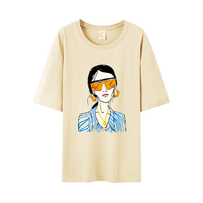 Lose Kurzarm Für Frauen Sommer Neue Vielseitig Bedruckte Rundhals Top Reine Baumwolle T-shirt Falten Atmungsaktive Kleid_voghion.com