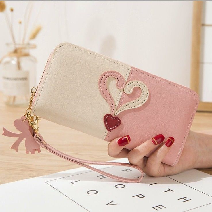 New Women's Love Long Wallet Large Capacity Korean Version Tassel Handheld Bag Student Money Clip Card Bag Zipper Money_voghion.com