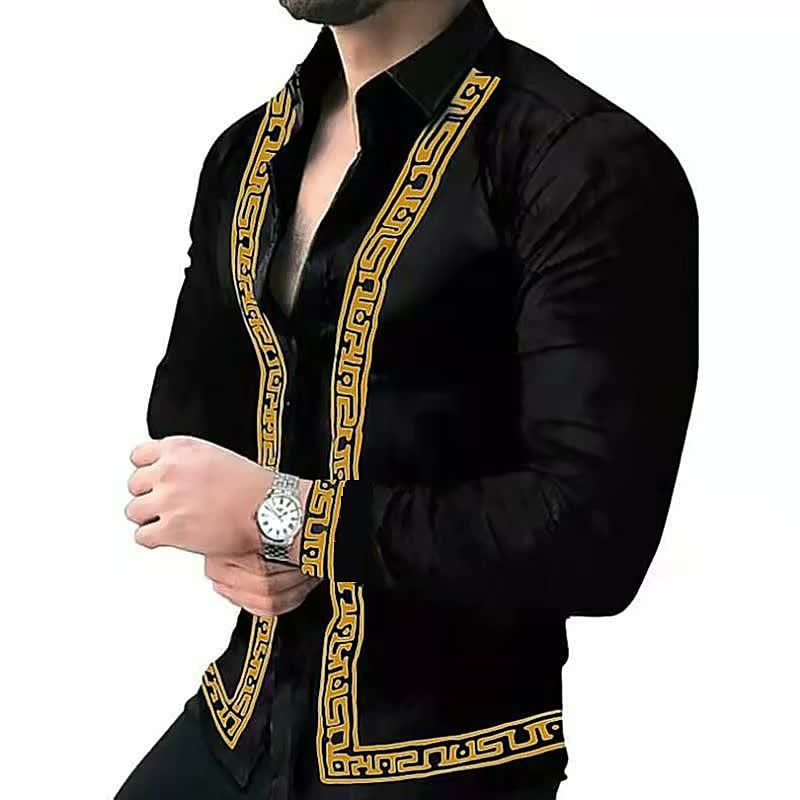 Camicia casual a maniche lunghe con stampa alla moda da uomo_voghion.com