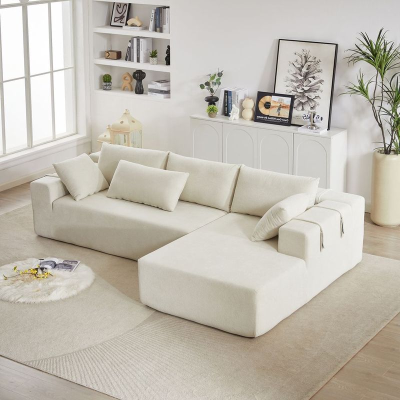 Modern Chenille Upholstered Sectional Sofa Couch Set,Modular 108' L Shaped Sectional Living Room Sofa Set With 6 Pillows,Free Combination Sofa Couch_voghion.com
