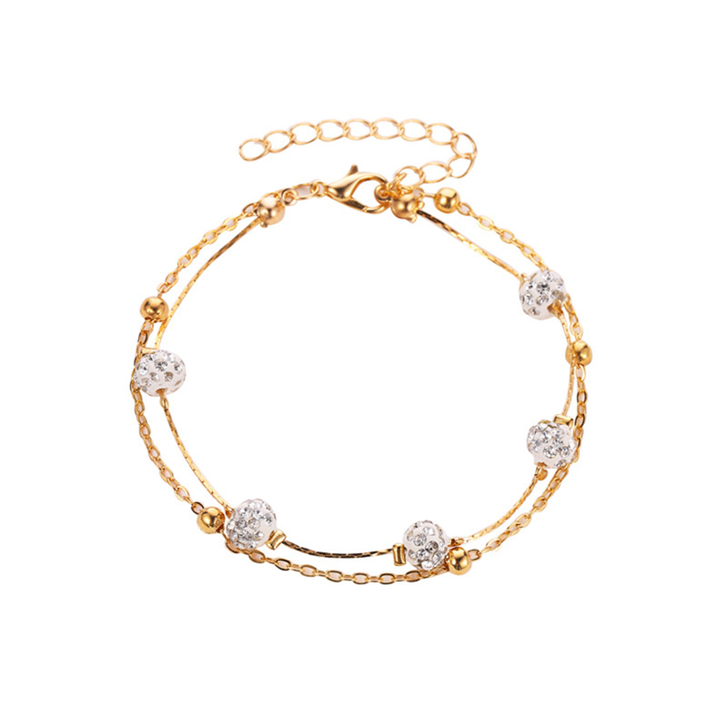 Cavigliera regolabile Shuosbai con perline in lega a doppio strato e strass, accessori per piedi_voghion.com