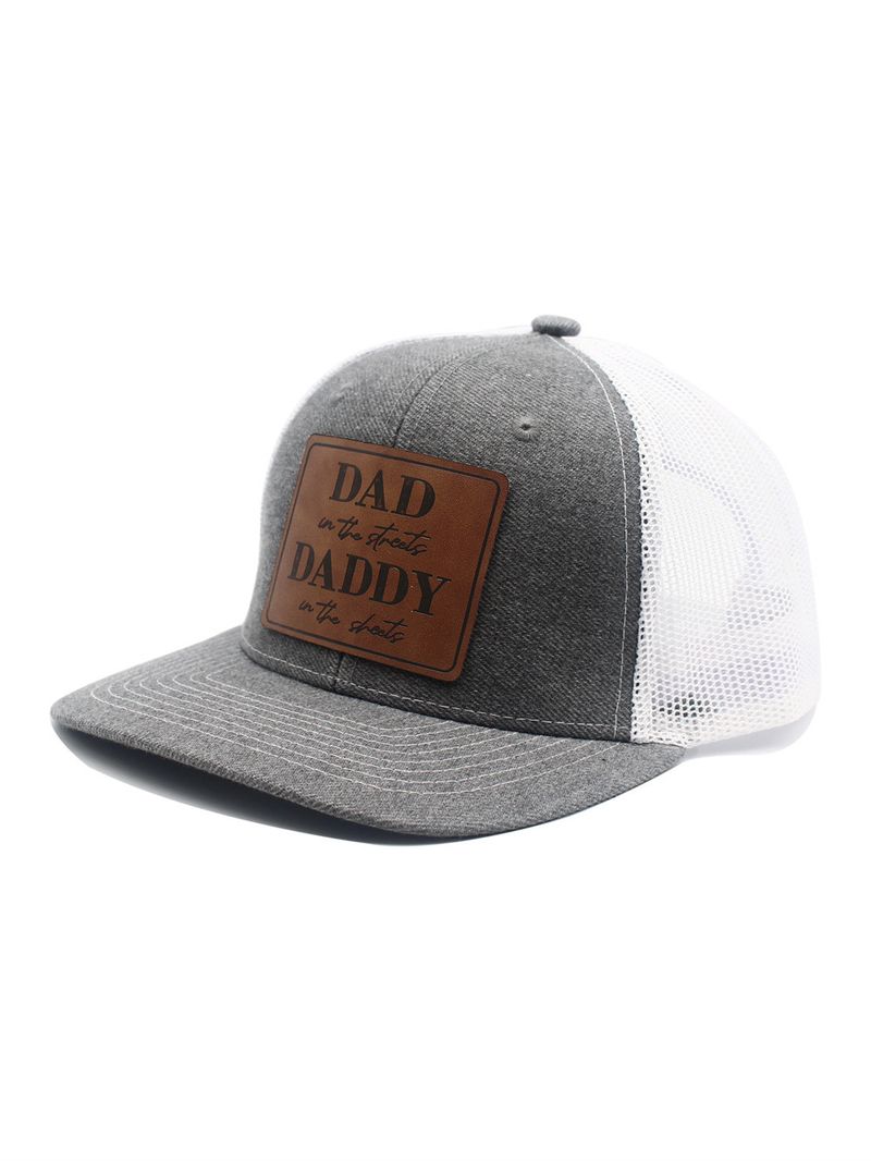 Unisex Baseball net cap Men's summer net cap leather label DAD DADDY letter cap_voghion.com