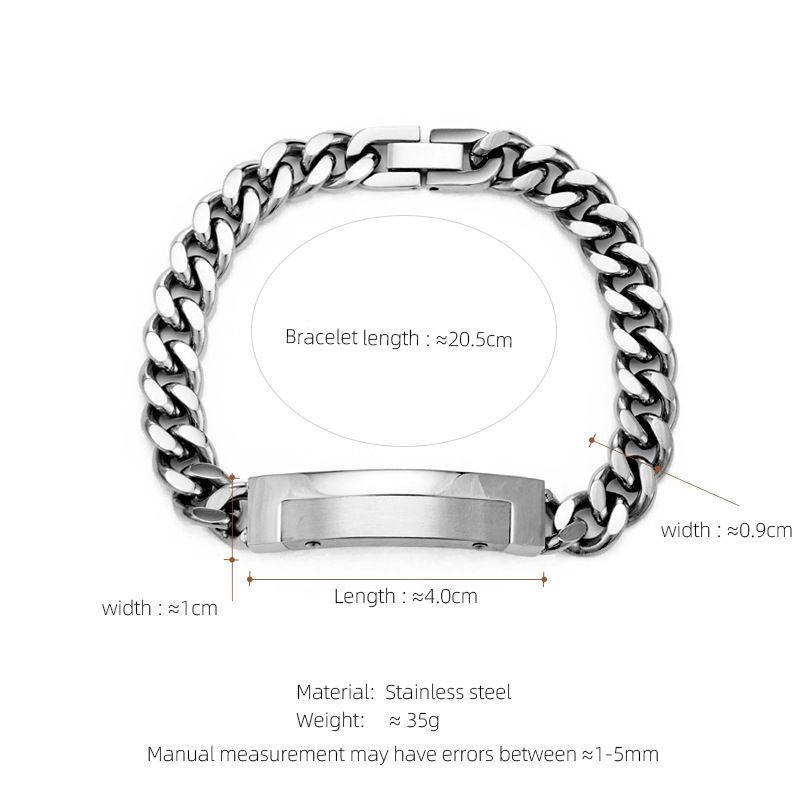 Bracciale con chiusura a farfalla in acciaio inossidabile e targhetta curva per donna, catena cubana spessa_voghion.com