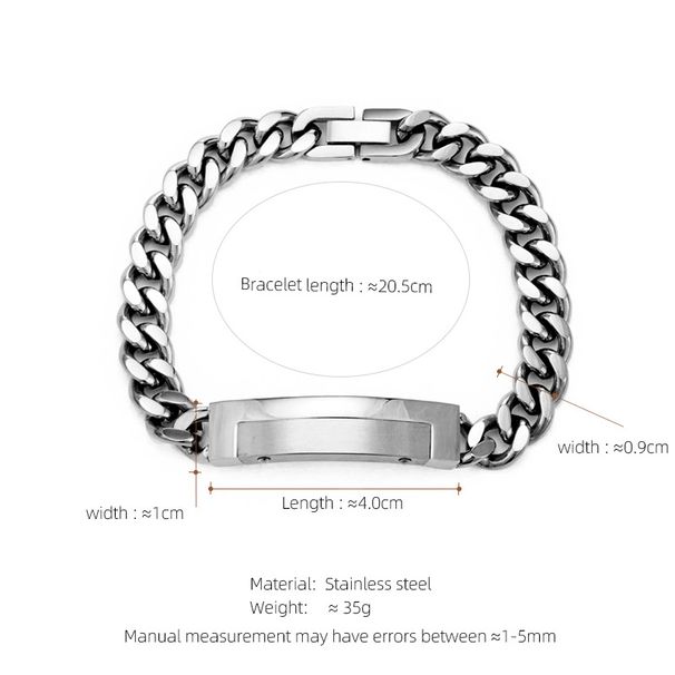 Bracciale con chiusura a farfalla in acciaio inossidabile e targhetta curva per donna, catena cubana spessa_voghion.com