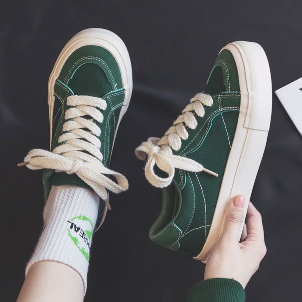DDOO høst- og vintergrønne og røde lerretssko damesko 2024 nye all-match flate casual sko tøysko_voghion.com