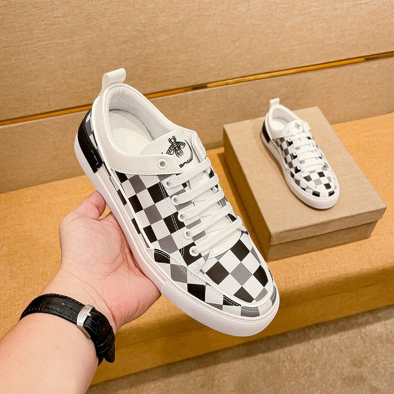 Luxury Men's Korean Version Fashion Printed High Beauty White Four Season Genuine Leather Soft Sole Breathable Board_voghion.com
