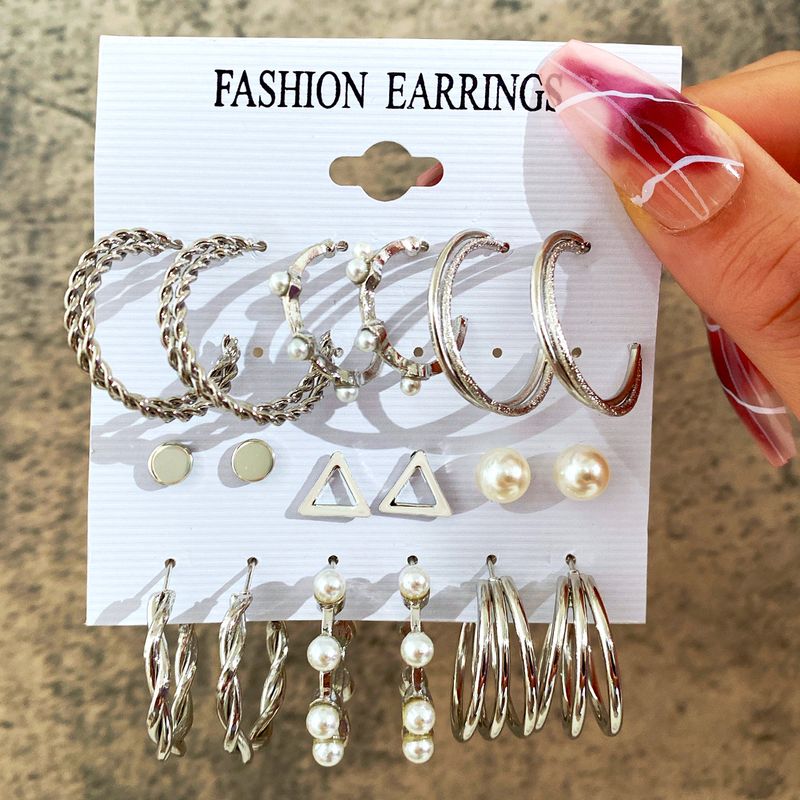 6-Piece Set Of New Inlaid Pearl Women's Earrings Creative French Retro Gold Earrings Set_voghion.com