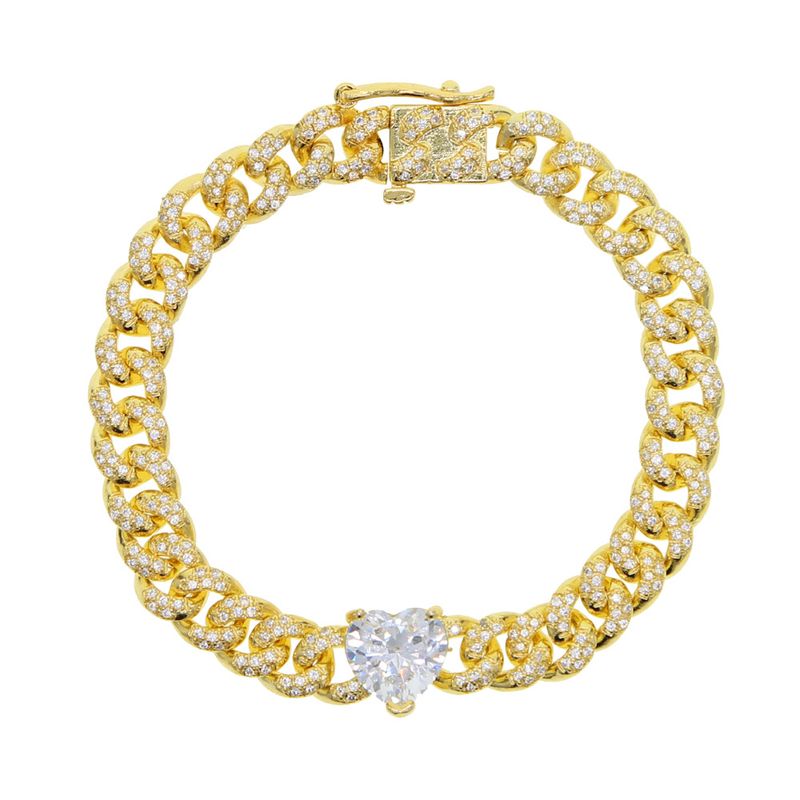 Pulsera de cadena de circonita en forma de corazón con diamantes y diamantes de imitación, nueva pulsera de hip hop para mujer._voghion.com