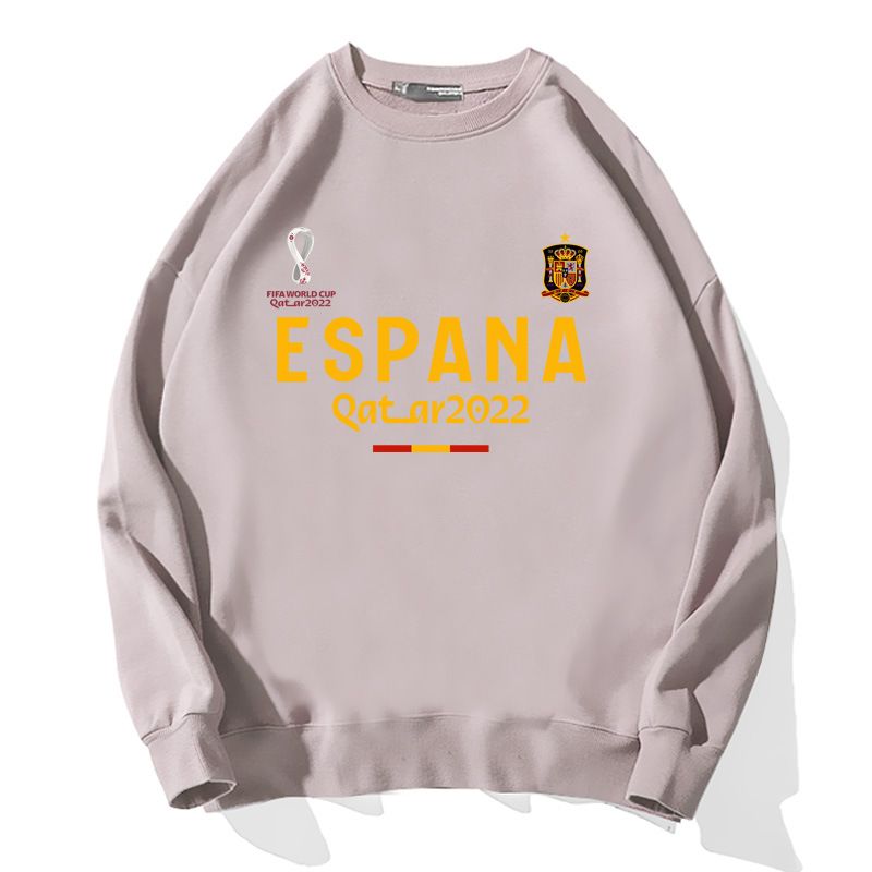 Rundhalspullover der spanischen Fußball-Weltmeisterschaft 2022 mit lockerer Passform aus Samt für Herbst und Winter_voghion.com
