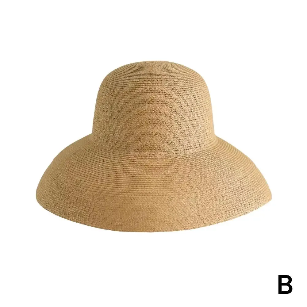 Hot Sale Summer Hats Retro Sun Protection Wide Brimmed Fisherman Elegant Straw Top Color Floppy Beach Hat Solid Round Women N6X7_voghion.com