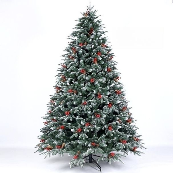 Christmas Red Fruit New Year PE Falling Snow Pine Cone Christmas Tree PVC Cross-border Mixed Encryption Holy White Dipped White Decoration_voghion.com