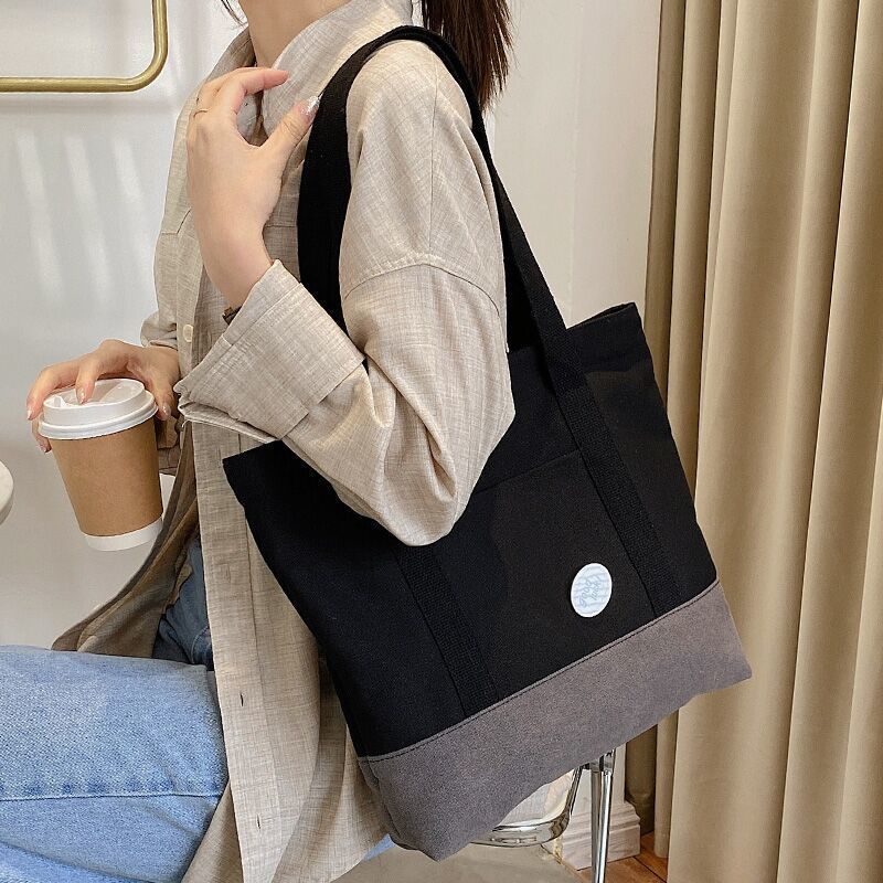 2024 New Women's Single Shoulder Canvas Korean Style Simple Handbag Large Capacity Student Class Tutoring Bag_voghion.com
