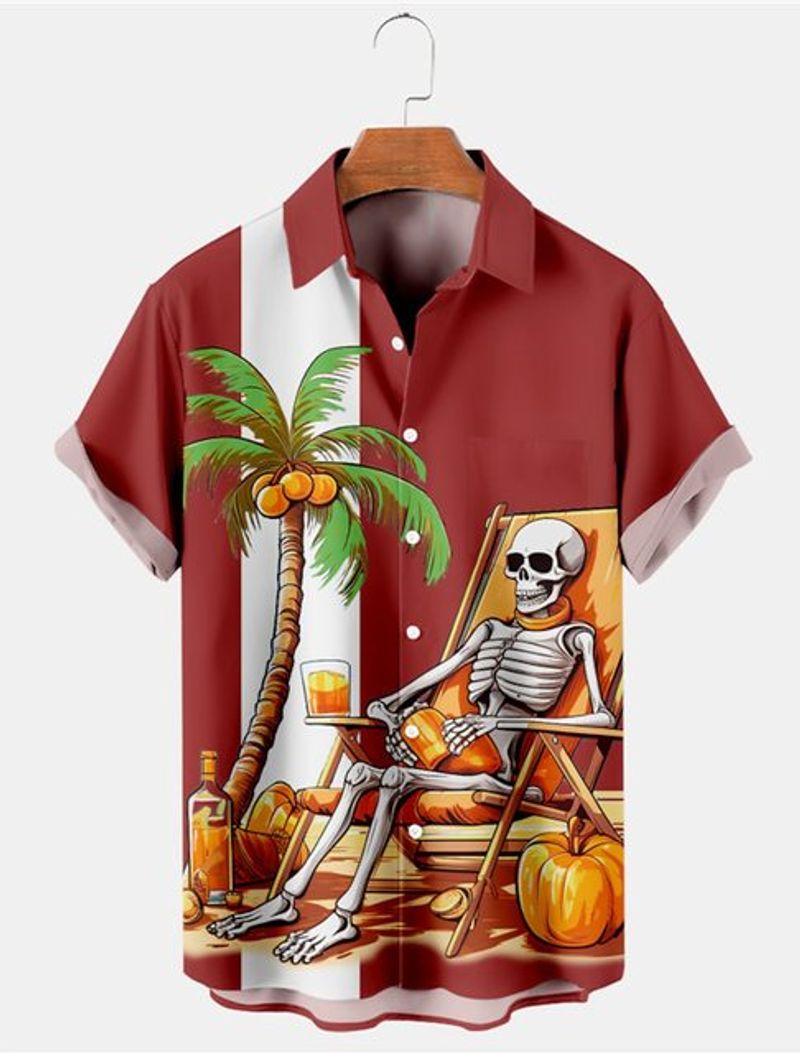 Herren Hawaiihemden 3D-Druck Skelett Mann Grafik Knopf Kurzarm Revers Streetwear Casual Hawaiihemden Für Männer Sommer_voghion.com