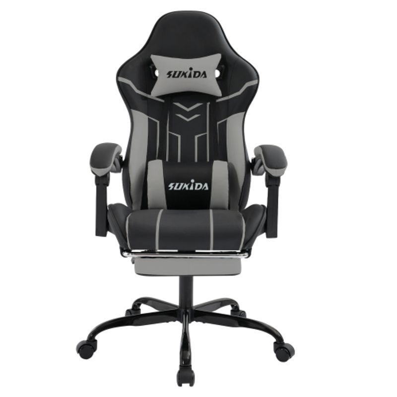 Gaming Stuhl Computerstuhl Ergonomischer Gaming Chair Mit Fußstütze Bürostuhl Ergonomischer Computerstuhl Mit Lendenwirbelstütze BlackGrey_voghion.com