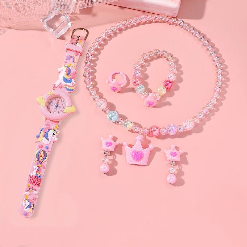 Kinderuhren Sommerurlaub Fantasy Einhorn Serie Kinderuhr Set Silikonuhr + Kronenhalskette Schmuck_voghion.com
