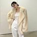 Women's Clothing Luxury Faux Fox Fur Coat Women's Longline Casual Oversized Lapel Plush Jacket - Coffee Tip / White With Yellow Tip_voghion.com